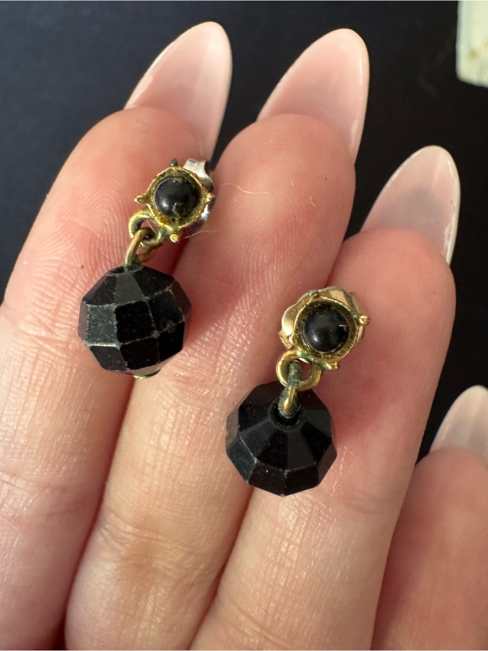 Classic Black Bead Drop Earrings - Gold Accent